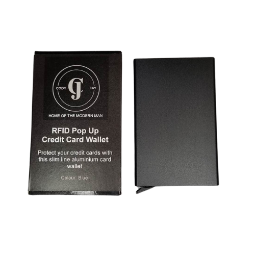 Black RFID Aluminium Popup Wallet with box packaging -Cody Jay