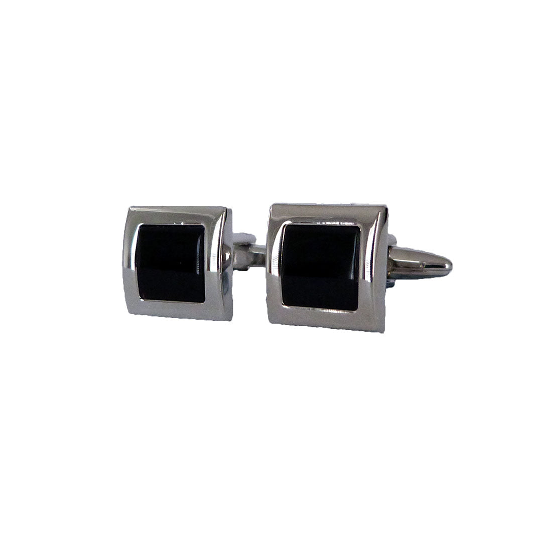 Polished black inlay square cufflinks with silver frame