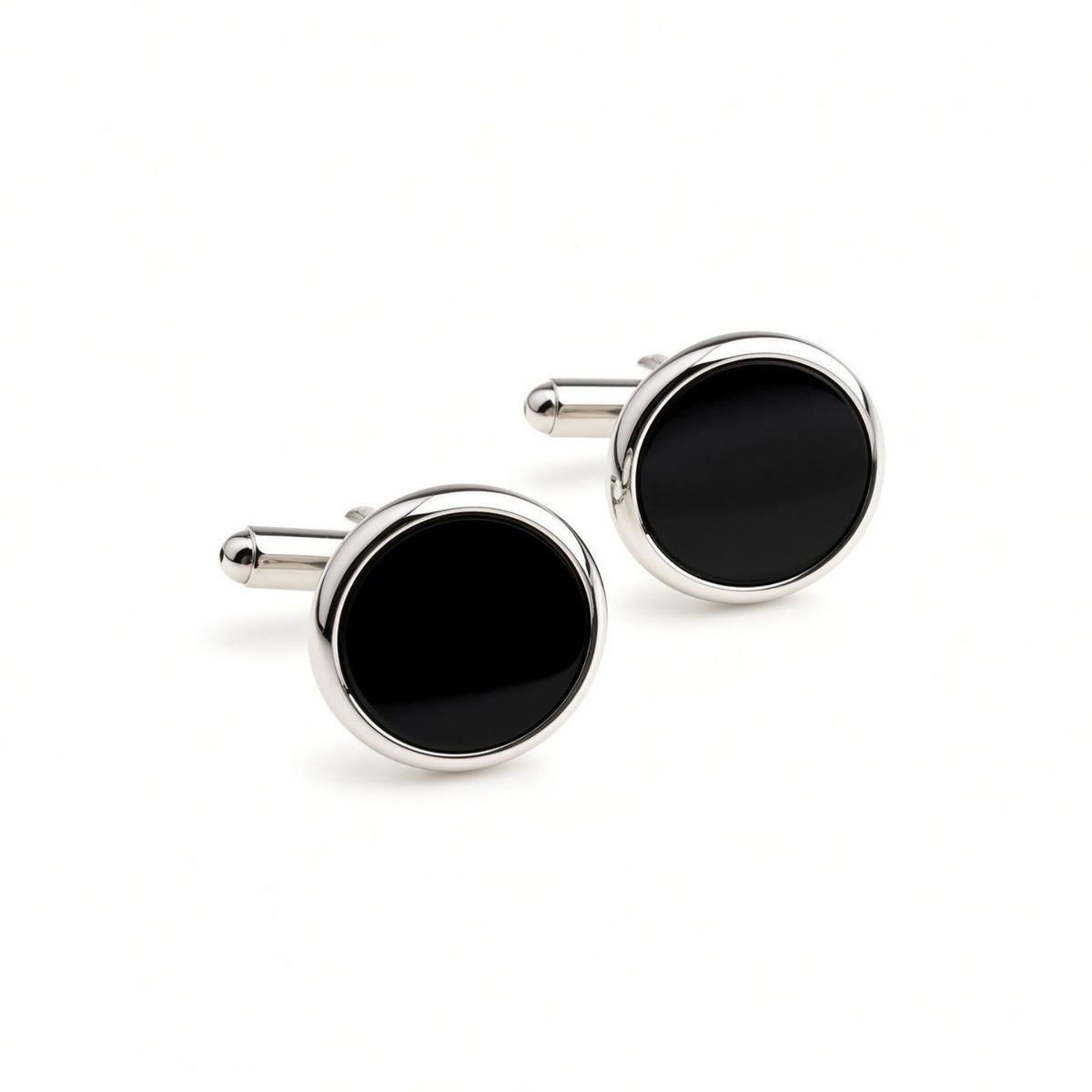 Black Round Silver Cufflinks