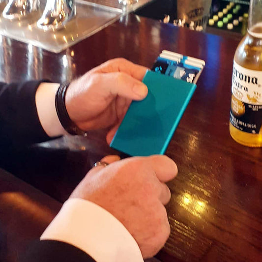 Blue RFID Aluminium Popup Wallet-Cody Jay