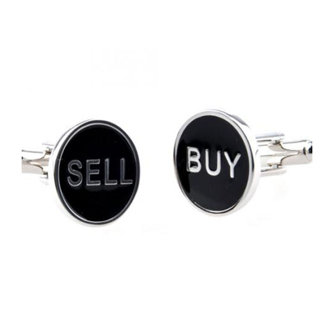 Buy and Sell cufflinks in black and silver finish