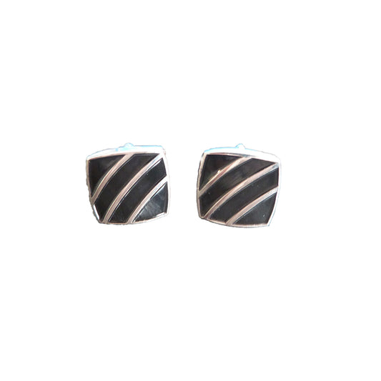 Black Diagonal Stripe Cufflinks-Cody Jay