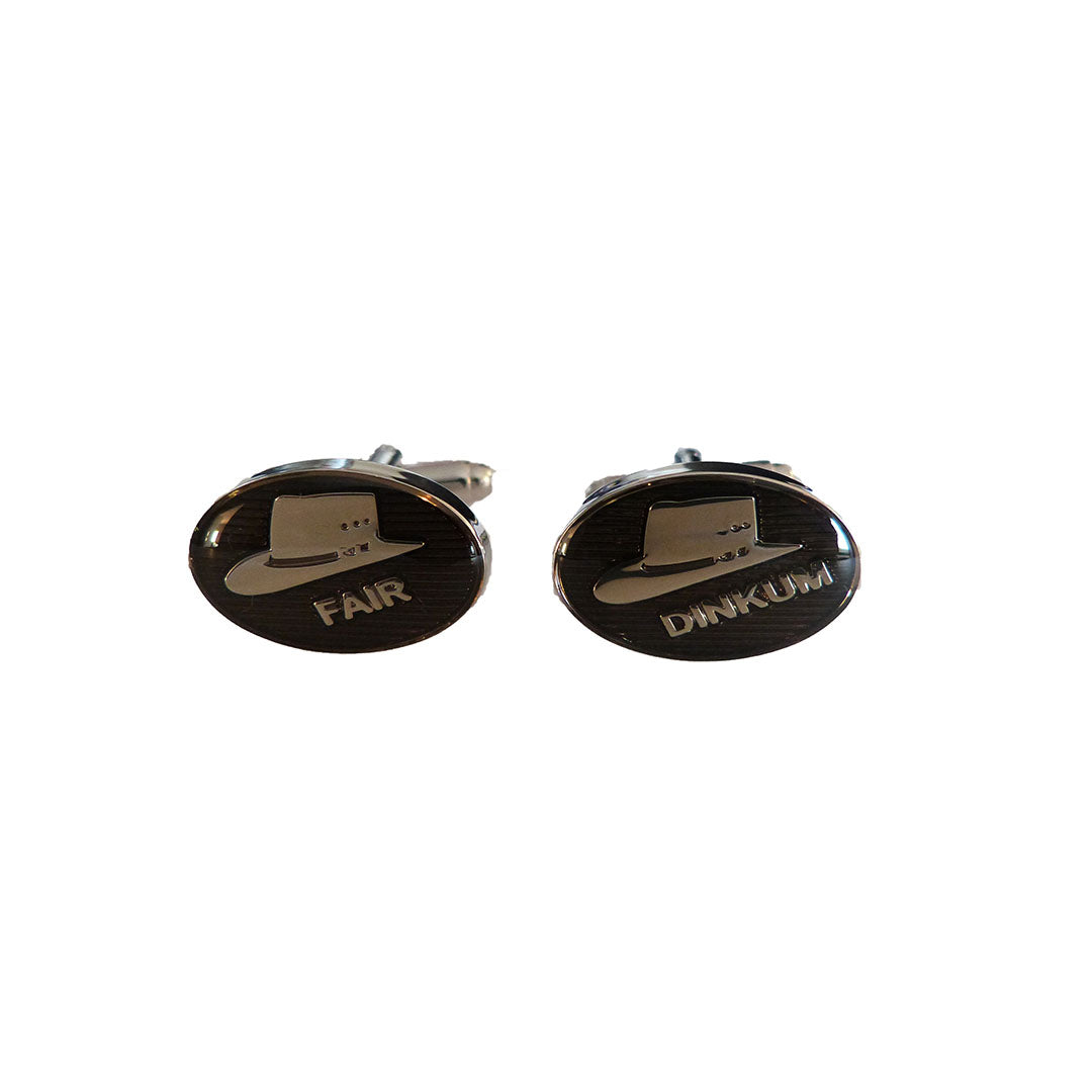 Australian Fair Dinkum Hat cufflinks with silver finish and outback hat design