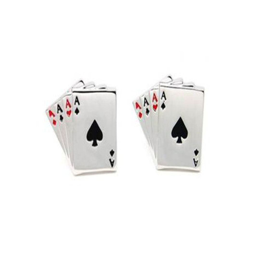 Polished silver Four Aces playing card cufflinks