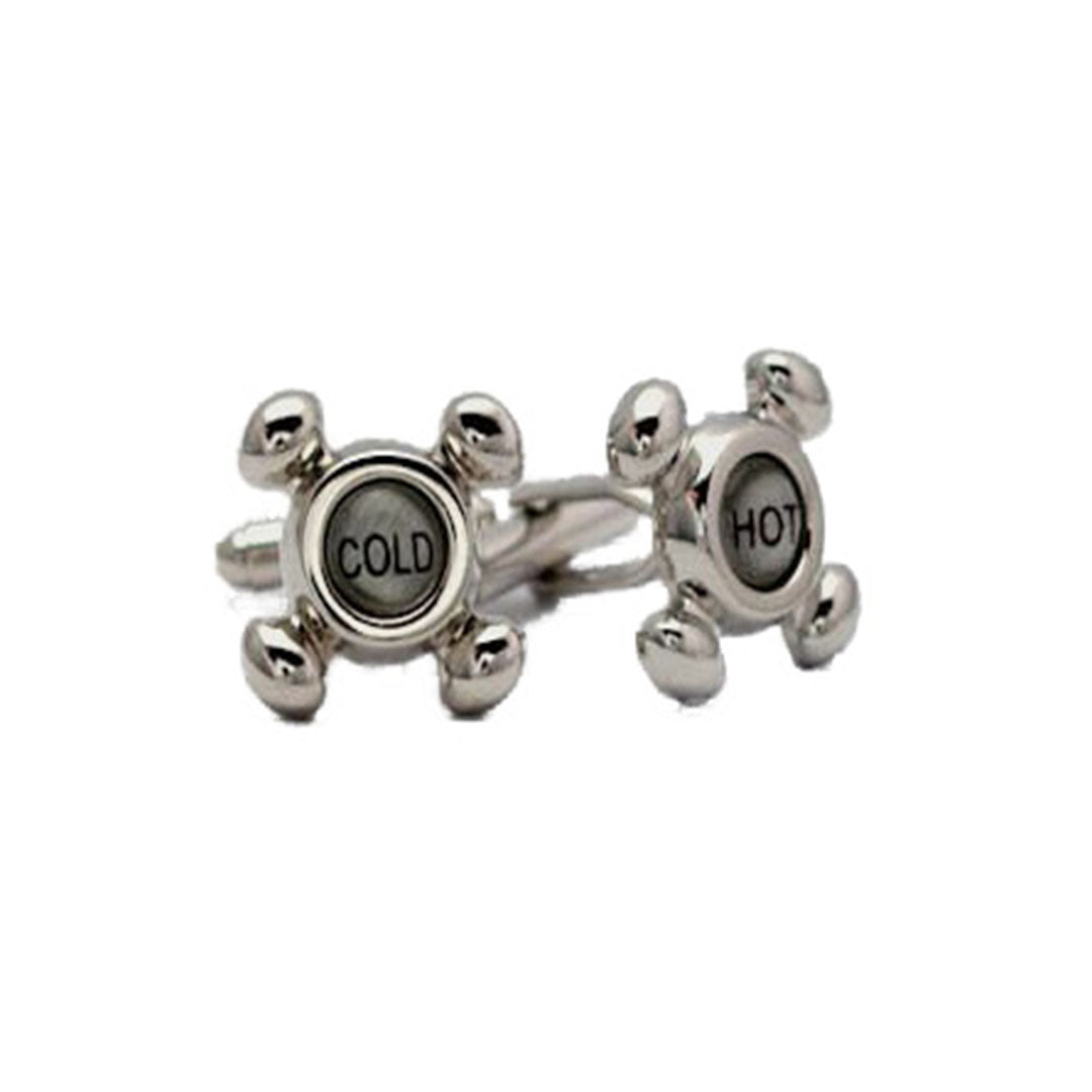 Cody Jay Hot and Cold Tap Cufflinks in polished silver tap handle style