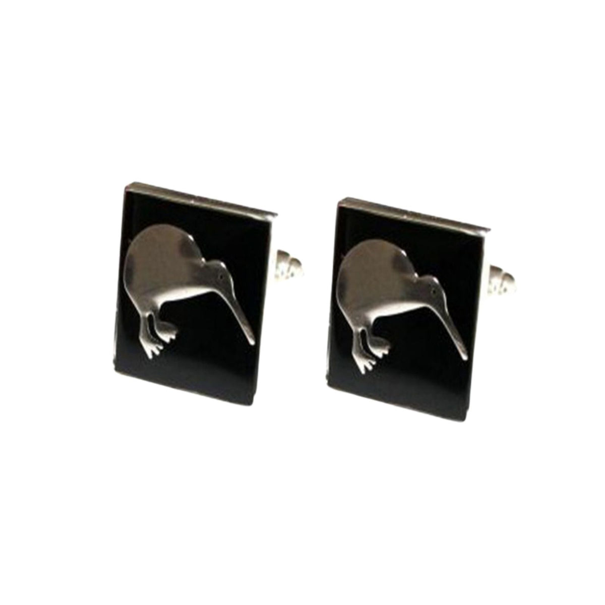 Black Silver Kiwi Cufflinks - Custom NZ Bird Gift for Men