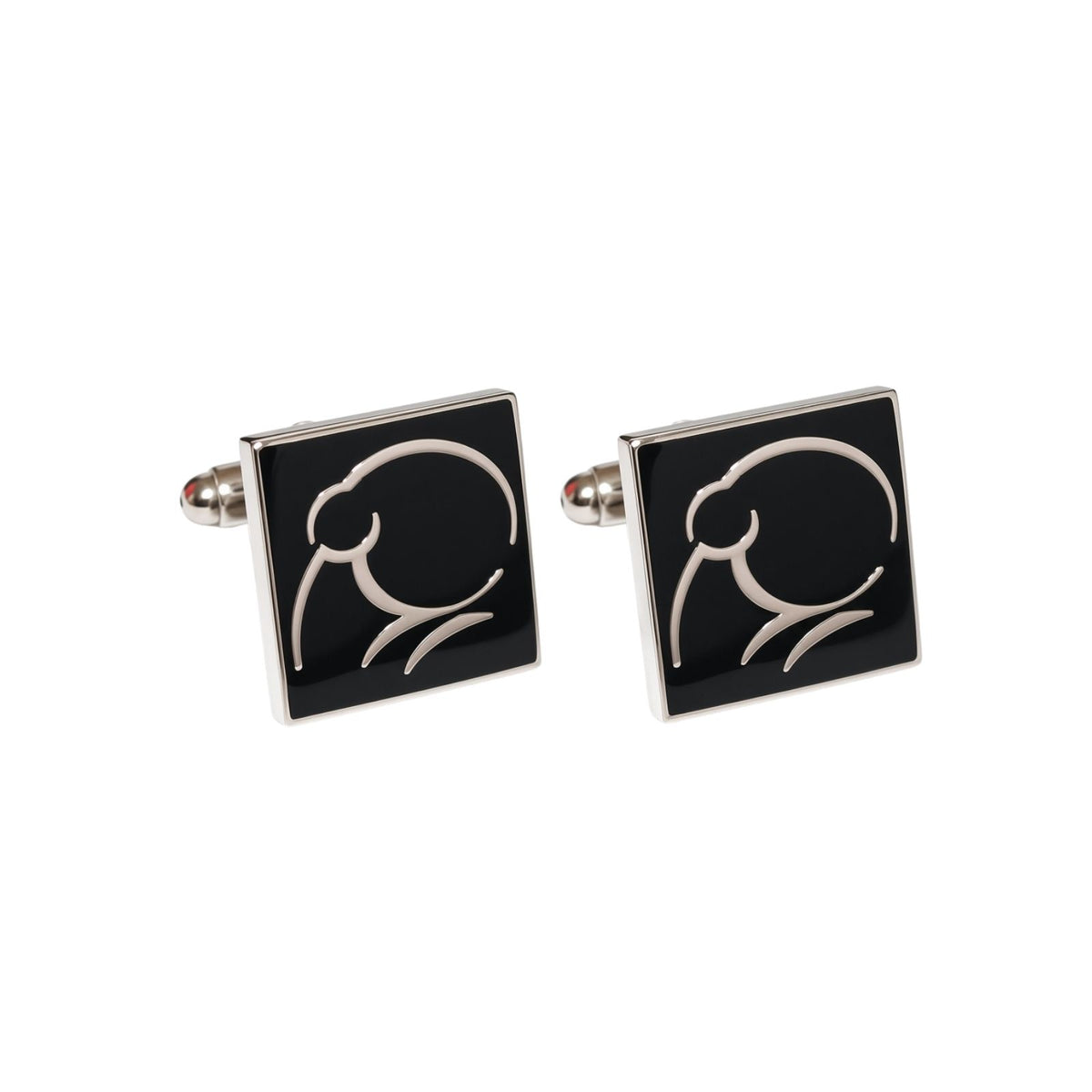 Kiwi Outline Cufflinks Silver - Custom NZ Bird Gift for Men
