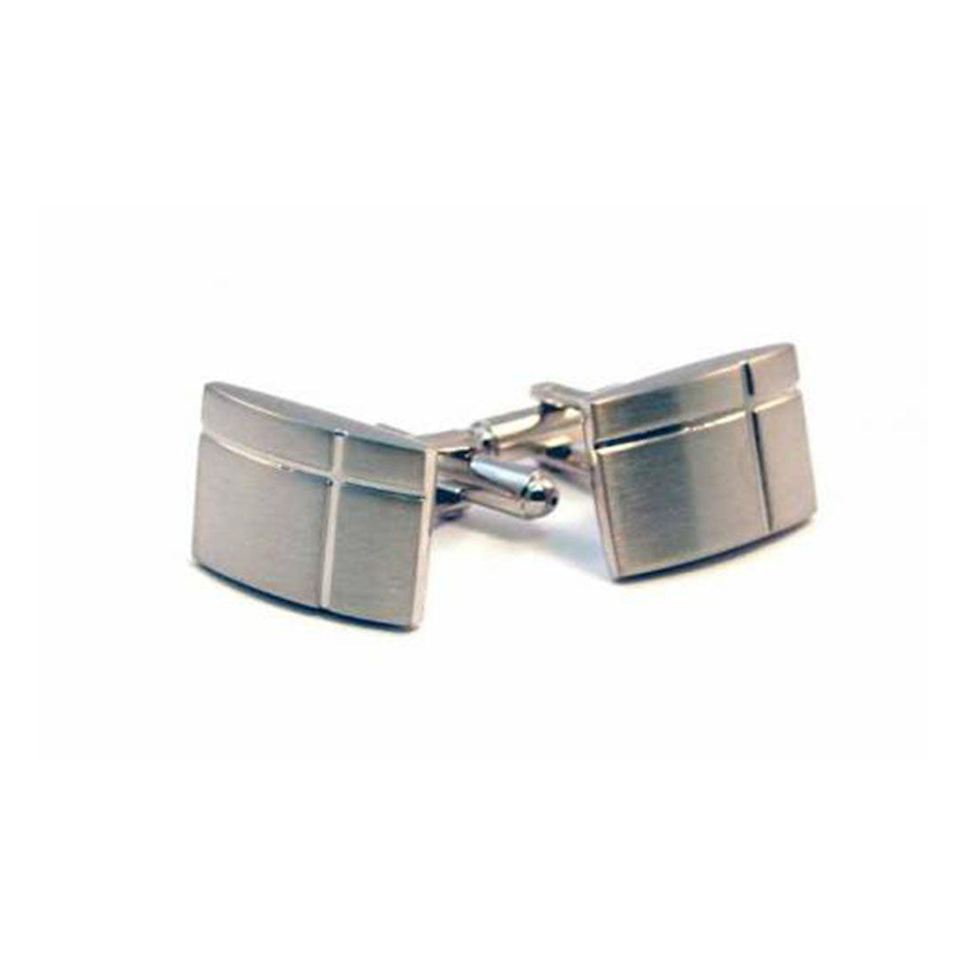 Brushed silver rectangle cross cufflinks-Cody Jay