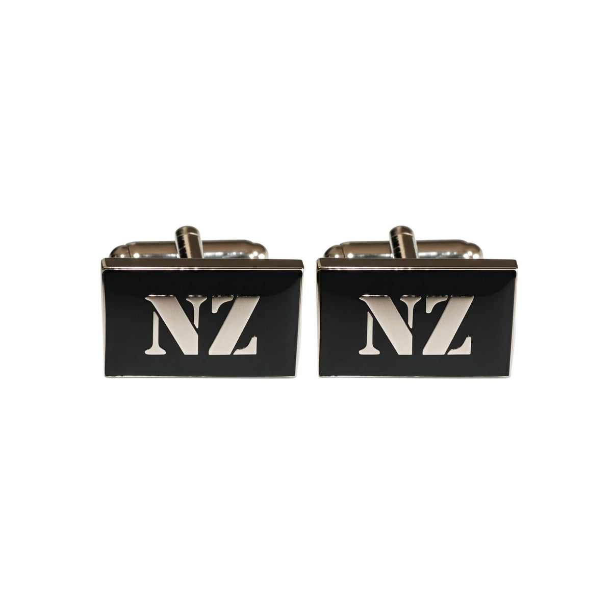 NZ Rectangle Cufflinks Black Silver - Custom Gift for Men