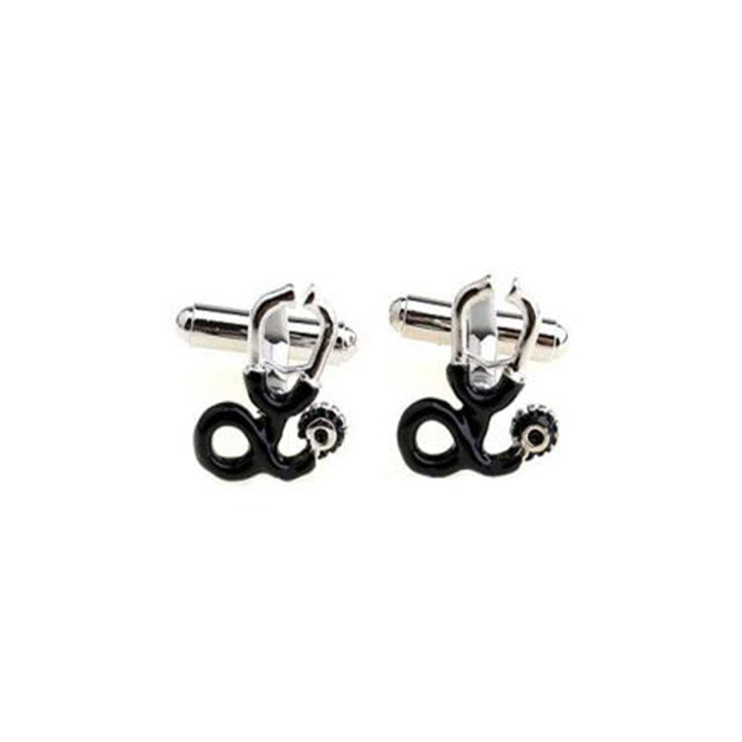 Silver stethoscope cufflinks for medical professionals
