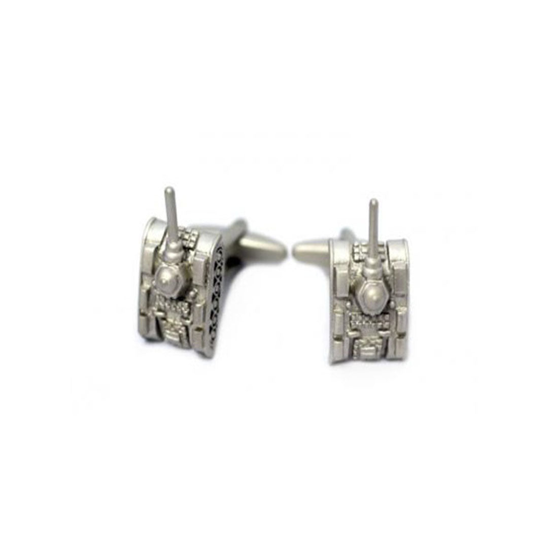 mens silver tank cufflinks with detailed design