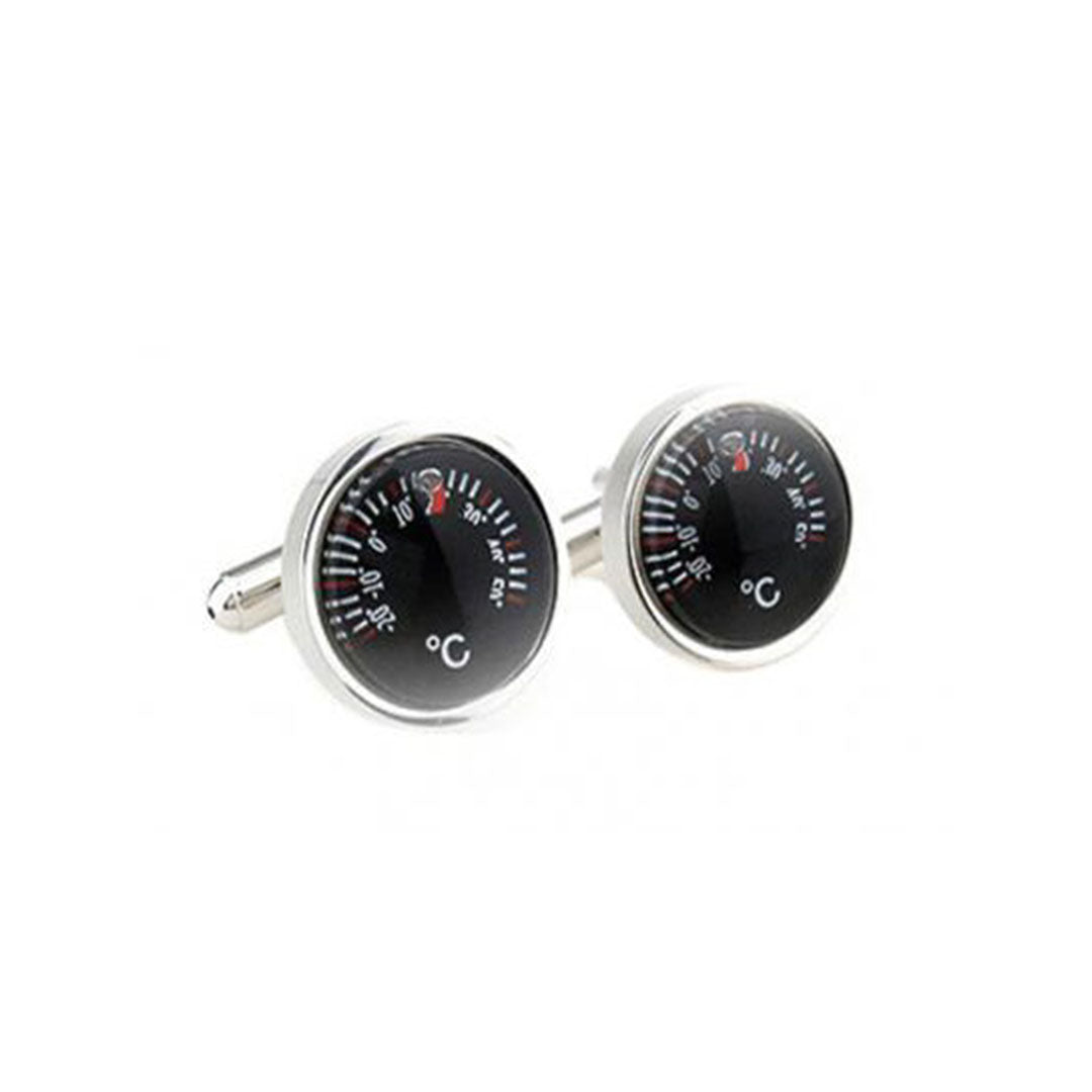 Temperature gauge cufflinks with black dial design