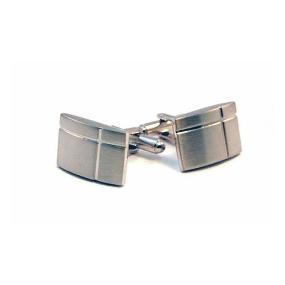 Classic brushed silver cufflinks with etched cross pattern