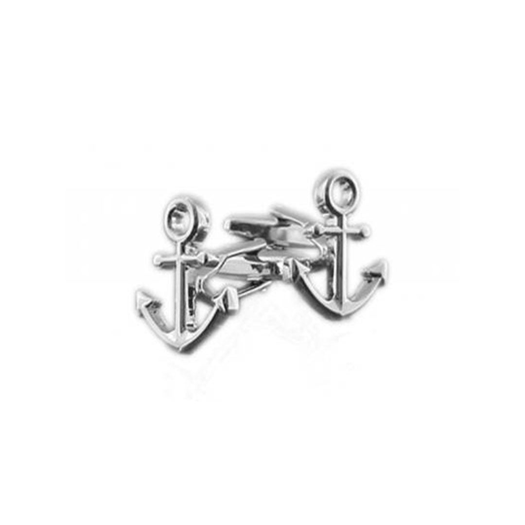 Mens silver anchor cufflinks with nautical styling
