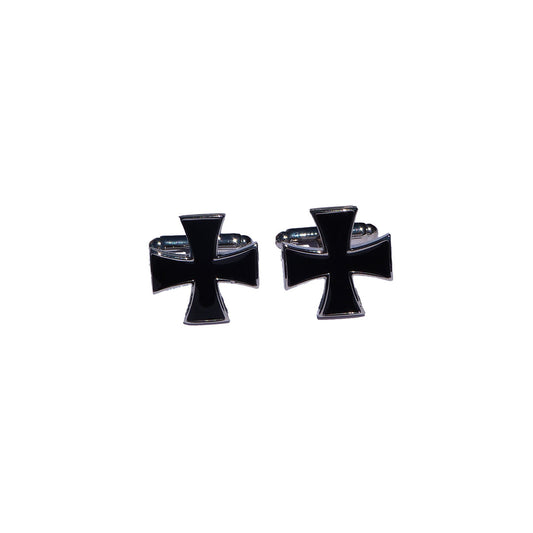 Black Anglican Cross cufflinks in polished silver setting