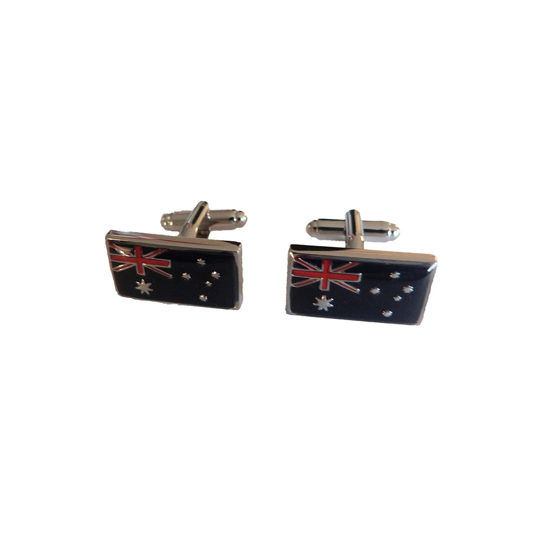 Australian flag cufflinks with glossy resin finish and silver tone backing