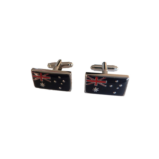 Australian flag cufflinks with glossy resin finish and silver tone backing