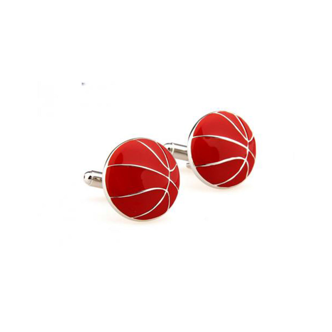Basketball cufflinks featuring red enamel ball design 