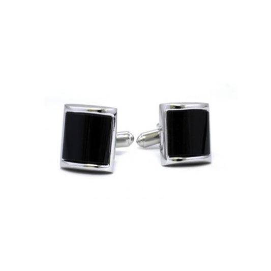 Bold black onyx square cufflinks with polished silver border