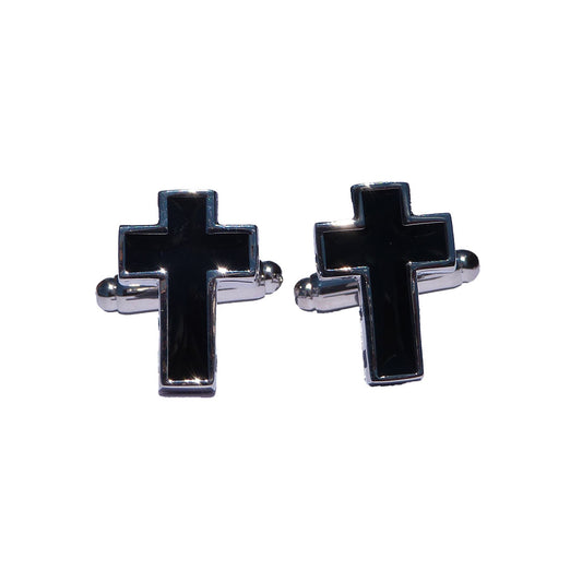 black enamel cross cufflinks with polished silver frame — Cody Jay