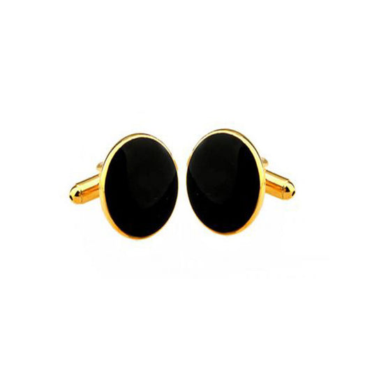 Black round cufflinks with gold trim polished finish formal men’s accessory