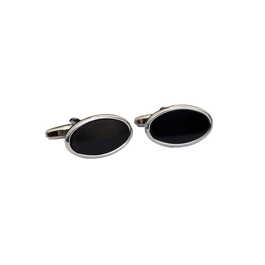 Men’s classic black oval cufflinks with polished silver frame