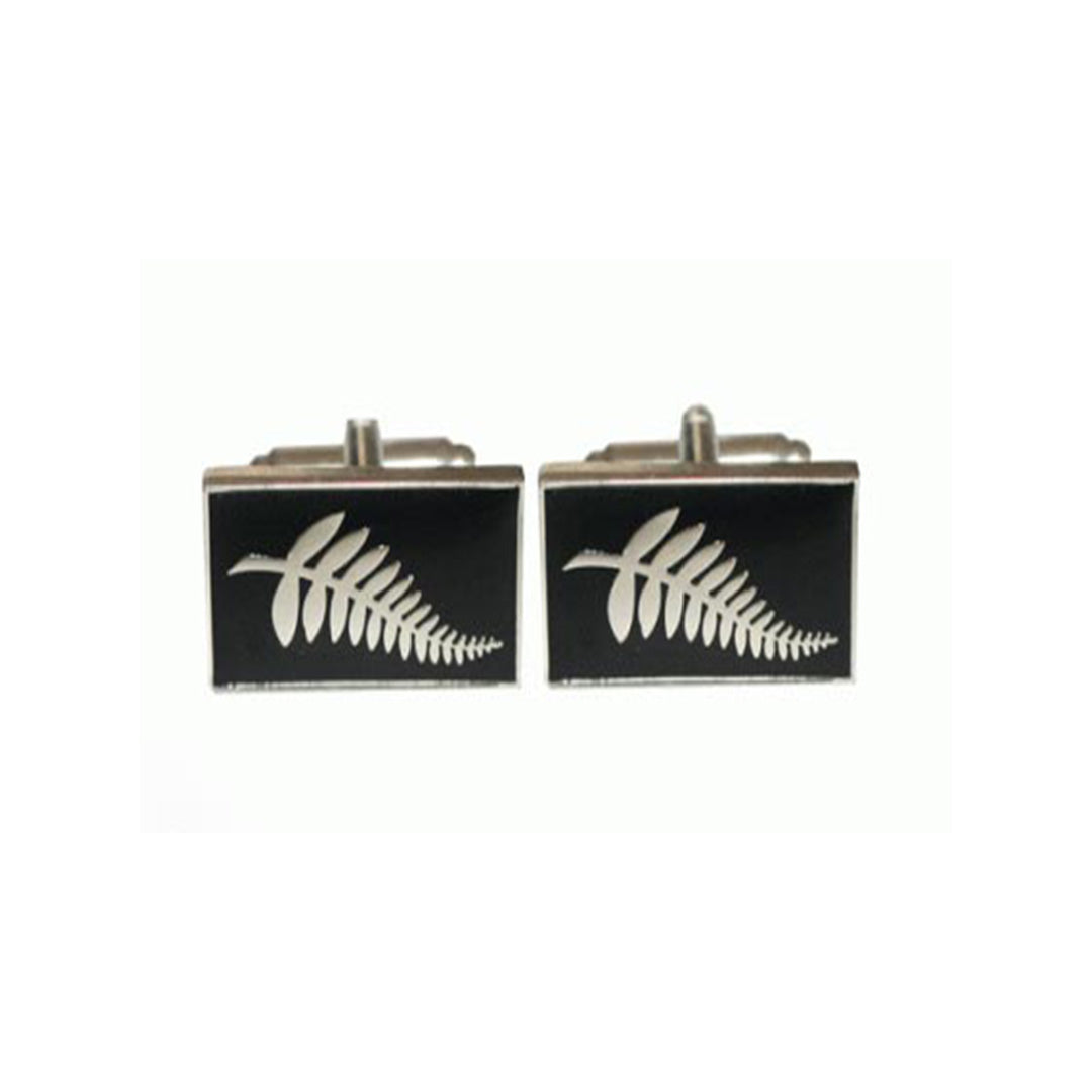 Custom-made black and silver fern cufflinks - exclusive New Zealand Kiwi pride gift for men
