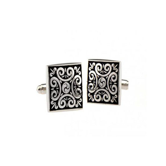 Black and silver geometric patterned cufflinks for men - modern formal accessories