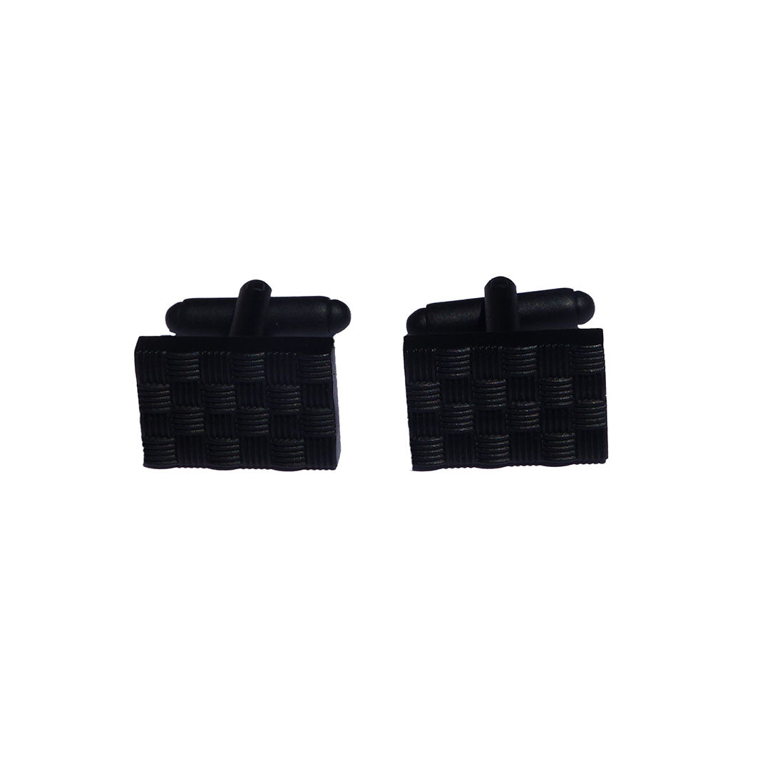Black matte weave cufflinks with textured square design