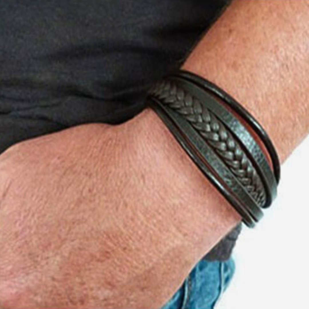 Man wearing Braided Brown Leather Men's Bracelet