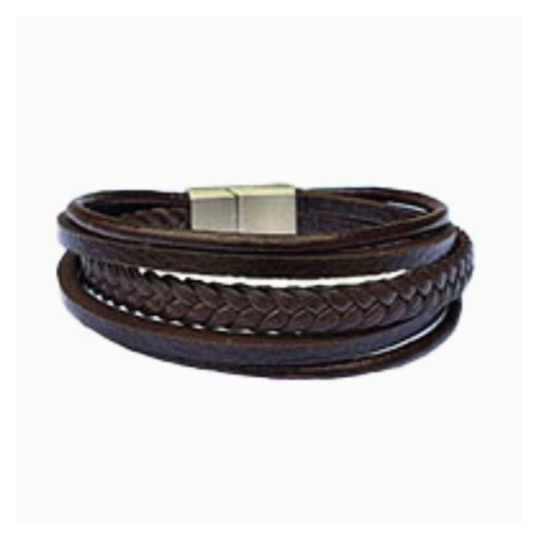 Braided Brown Leather Men's Bracelet flatlay