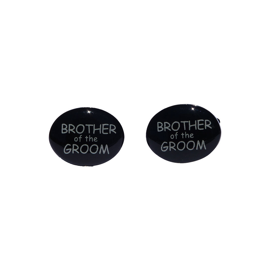 Brother of the Groom black oval wedding cufflinks