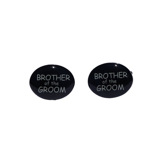 Brother of the Groom black oval wedding cufflinks