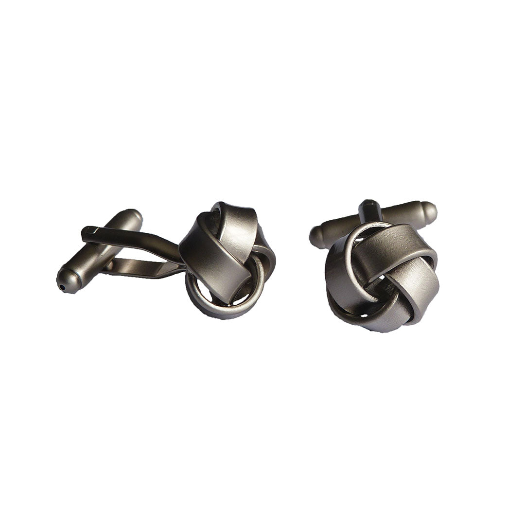 Brushed silver knot cufflinks in matte silver finish