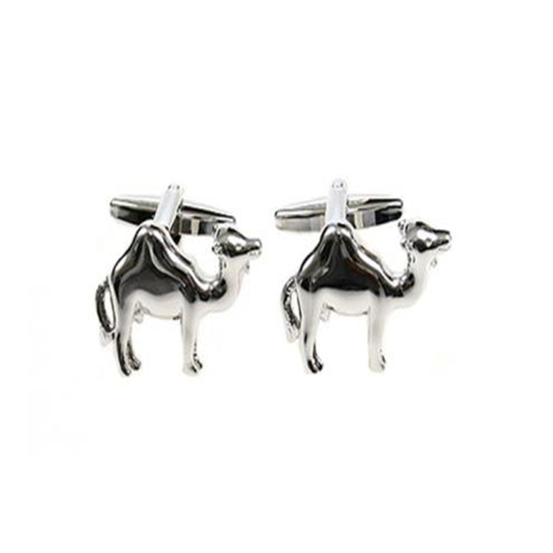 Polished silver camel cufflinks with sculpted camel design