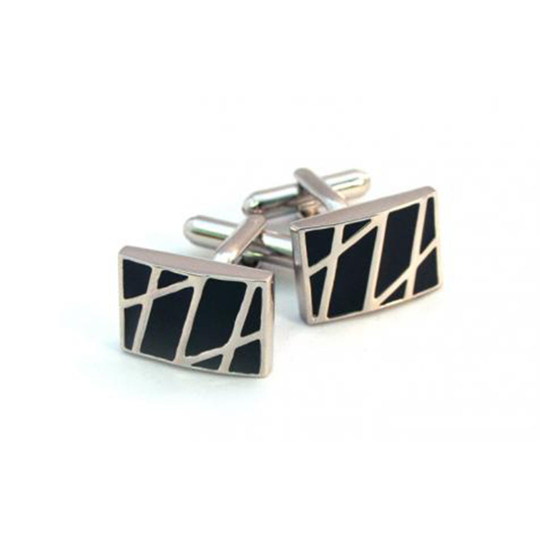 contemporary black modern mens cufflinks with geometric design