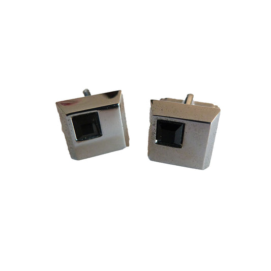 Silver square cufflinks with blue center detail