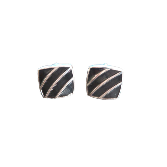 Black Diagonal Stripe Cufflinks