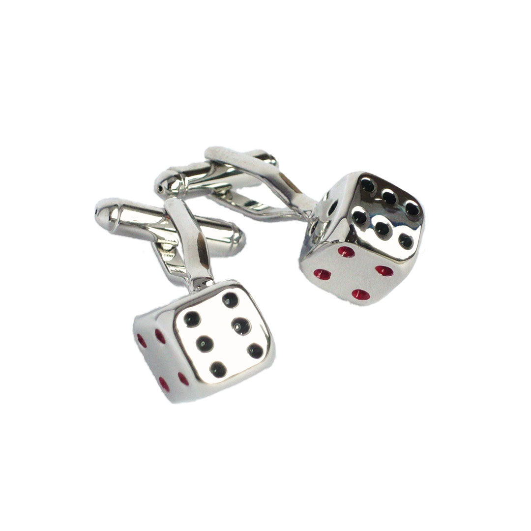 Dice Cufflinks in polished silver with casino style dice faces