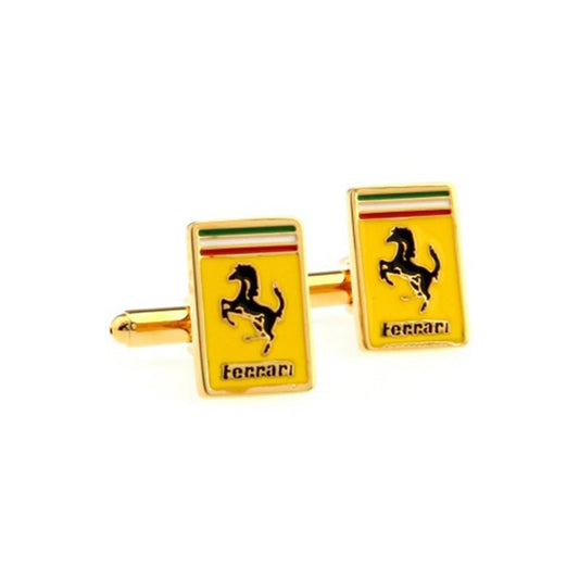 Yellow Ferrari cufflinks with prancing horse logo - premium gift for Ferrari owners and racing enthusiasts