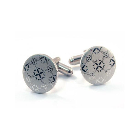 Polished silver Fleur de Lis cufflinks with engraved design