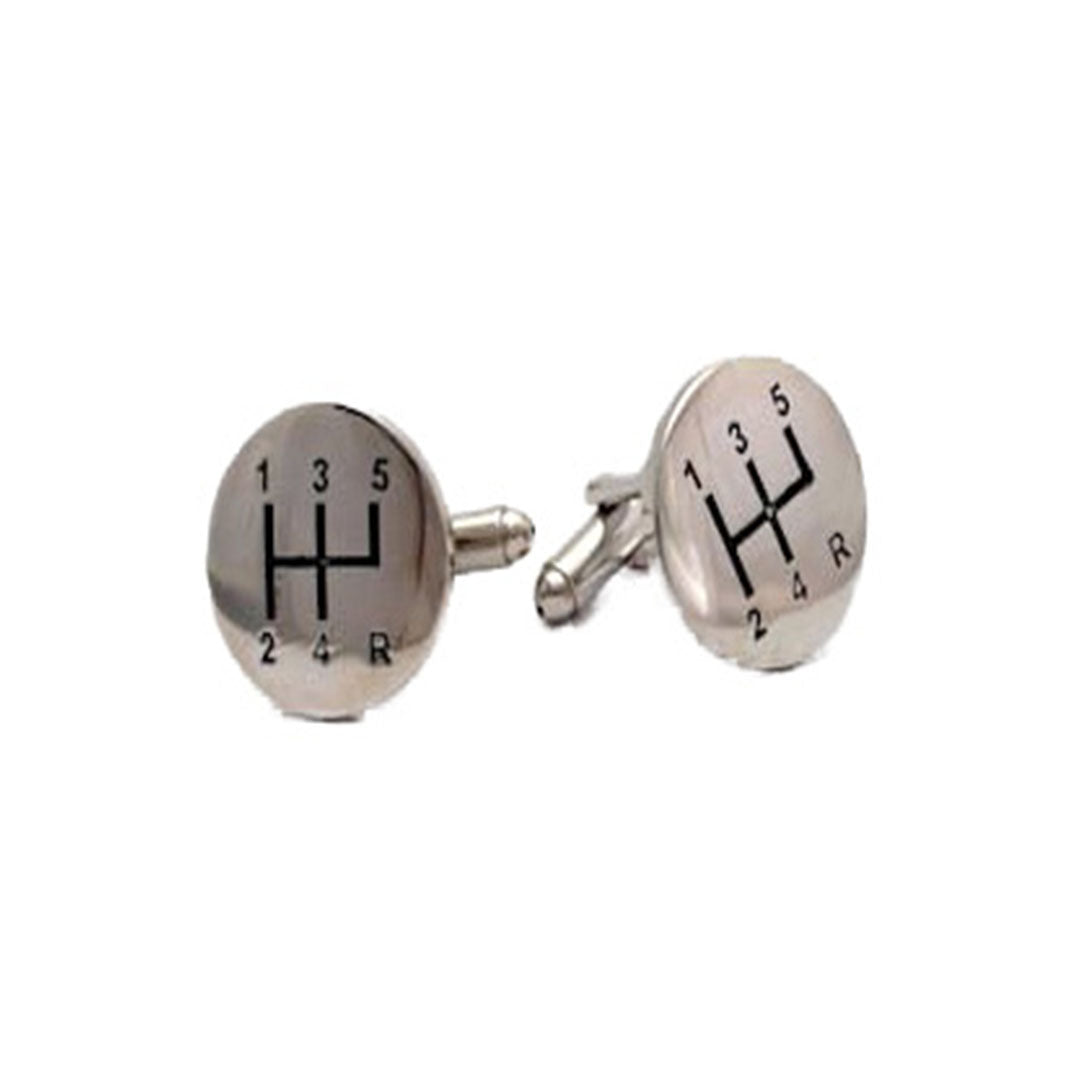 Silver Gear Stick cufflinks with polished detailing and manual shift design — a stylish accessory and great gift for car lovers and driving enthusiasts.