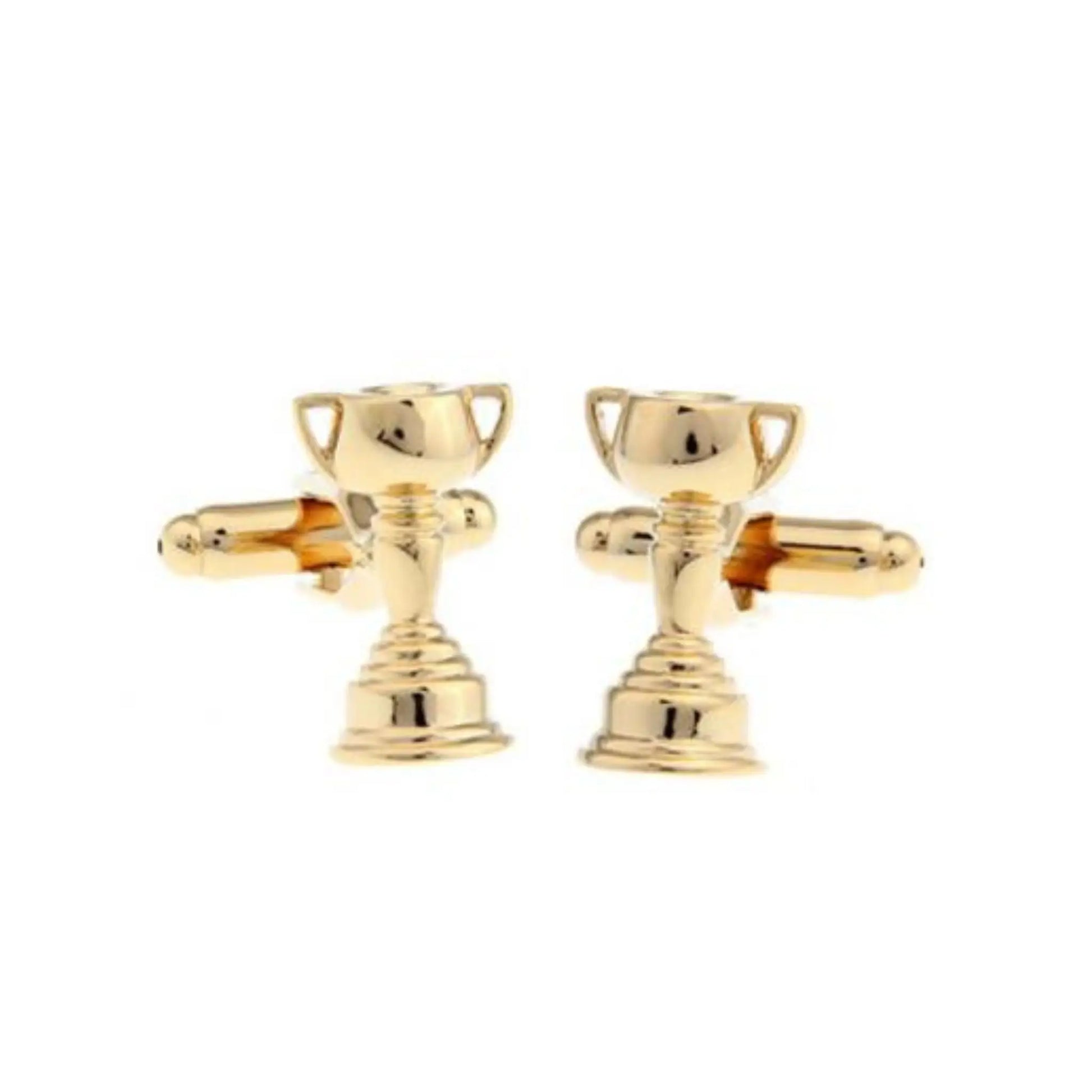 Gold trophy cufflinks symbolising success and achievement