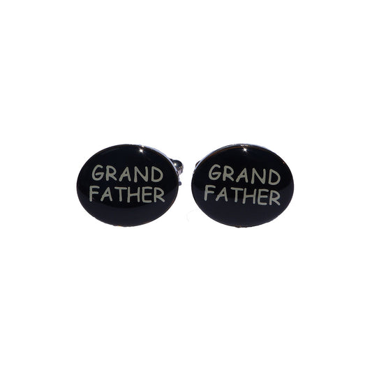 Grandfather cufflinks in black with engraved text and resin overlay finish
