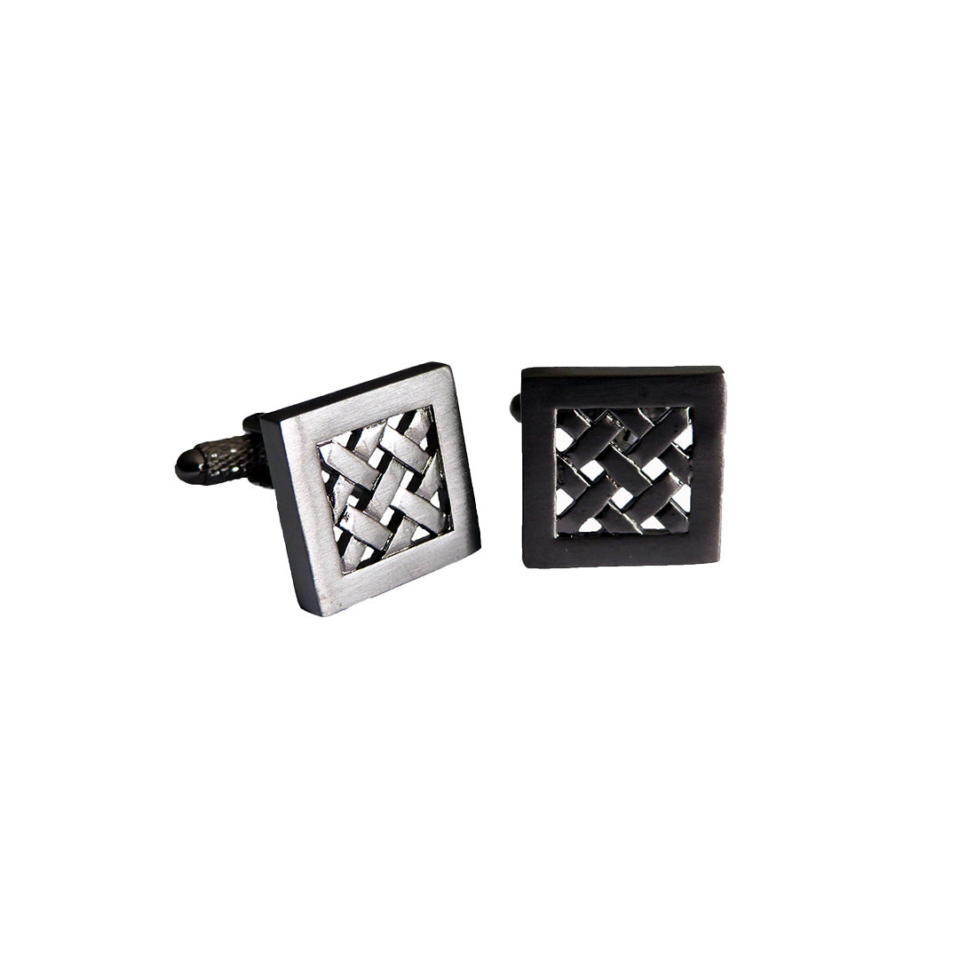 Grid pattern cufflinks with geometric crosshatch design - structured gift for detail-oriented men