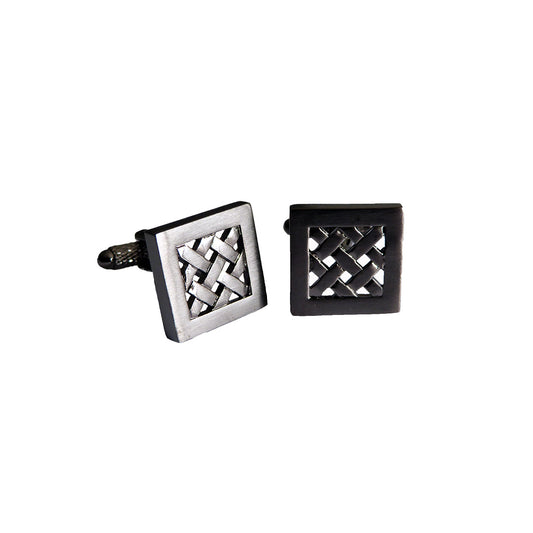 Grid pattern cufflinks with geometric crosshatch design - structured gift for detail-oriented men