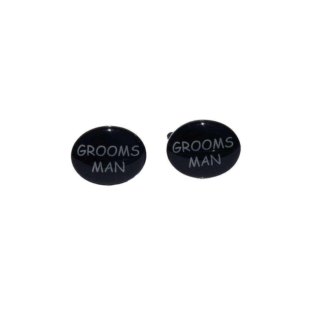 Groomsman cufflinks with black oval face and glossy resin finish