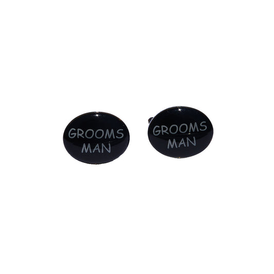 Groomsman cufflinks with black oval face and glossy resin finish