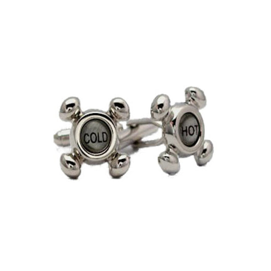 Cody Jay Hot and Cold Tap Cufflinks in polished silver tap handle style