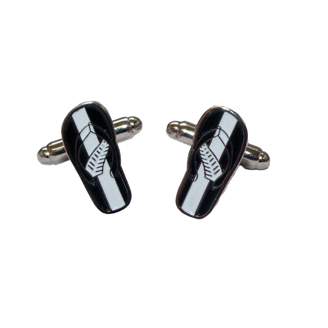Kiwi Jandal Cufflinks with silver fern detail — a bold New Zealand-inspired gift for travellers and rugby fans. Shop Cody Jay.